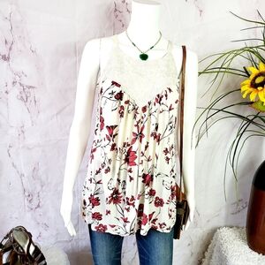 Anthropologie One September Floral Lace Trim Top